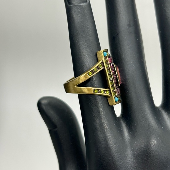 Heidi Daus Amethyst & Turquoise Crystal Ring   Sz 6 - Picture 3 of 8
